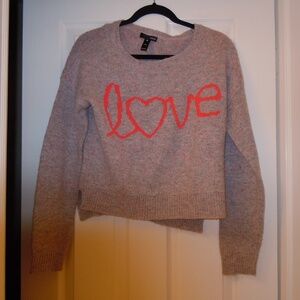 Aqua Knit Pull Over Long Sleeve Sweater Women’s Size Medium "LOVE" on Front